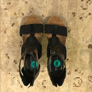 BCBG black wedge shoes, size 8